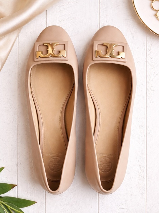 Tory Burch Shoes - Tory Burch Ballet Flats Leather Logo Beige Size 8M